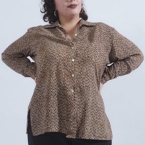 80s Chevron Print Button-Up Blouse